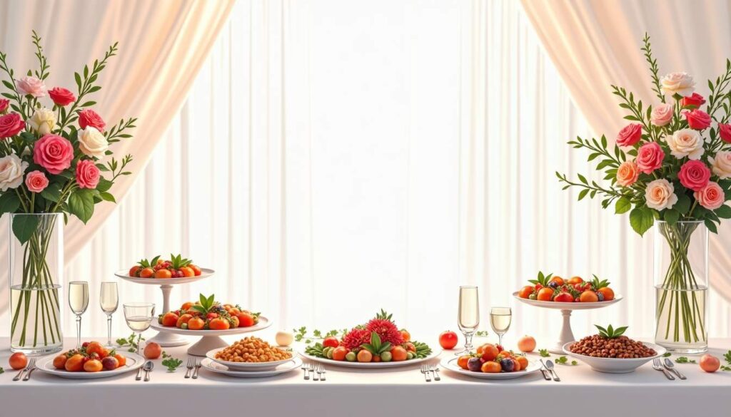 An elegant wedding table setting adorned with exquisite floral arrangements